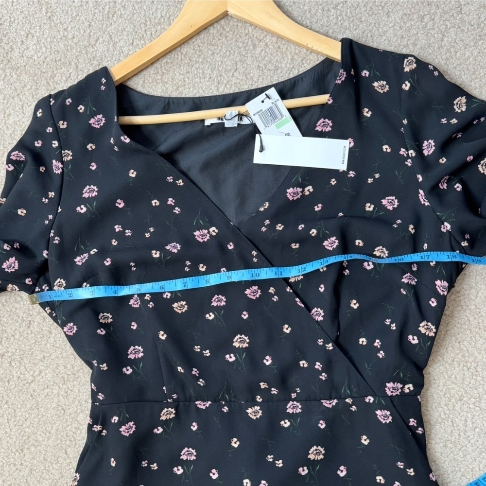NWT BB Dakota Dress Tie Back Black Print Short Sleeve Mini Length Pockets Sz 8 - Picture 11 of 14